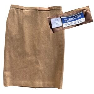 Pendleton Classic Women 12 Camel Brown 100% Virgin Wool Pencil Skirt USA Vintage